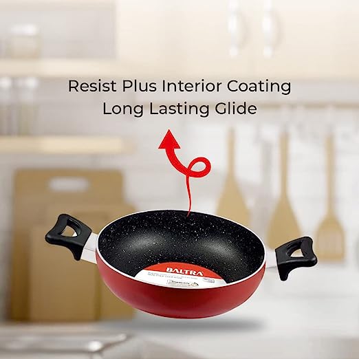 BALTRA Nonstick kadai with Lid 1.75 LTR 22 cm (Maroon) Marble Finish (BTN-204) BALTRA Nonstick kadai with Lid 1.75 LTR 22 cm (Maroon) Marble Finish (BTN-204)